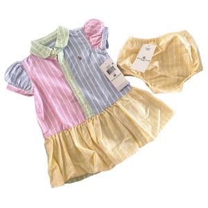 Girl's Colorblocked Multicolor Dress W/ Bloomers, Size 6 Months